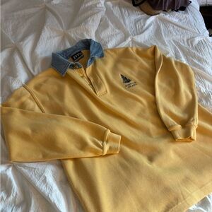 Thrifted Yellow Polo with Denim Collar